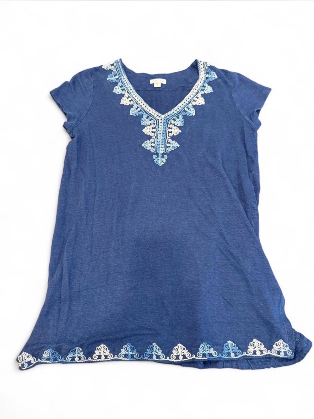 J. Jill Blue Short Sleeve Tee with Embroidered V-Neck